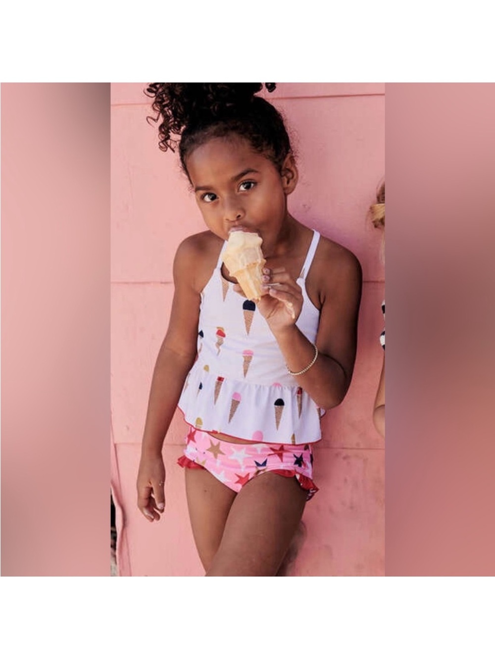 Pink Chicken Girls Ice Cream Tankini Set in White & Pink